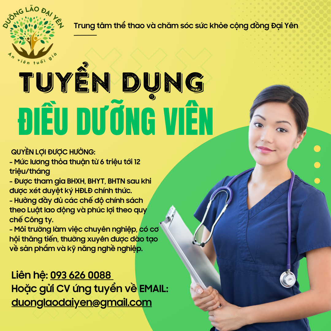 tuyển dụng điều dưỡng viên cho viện dưỡng lão đại yên