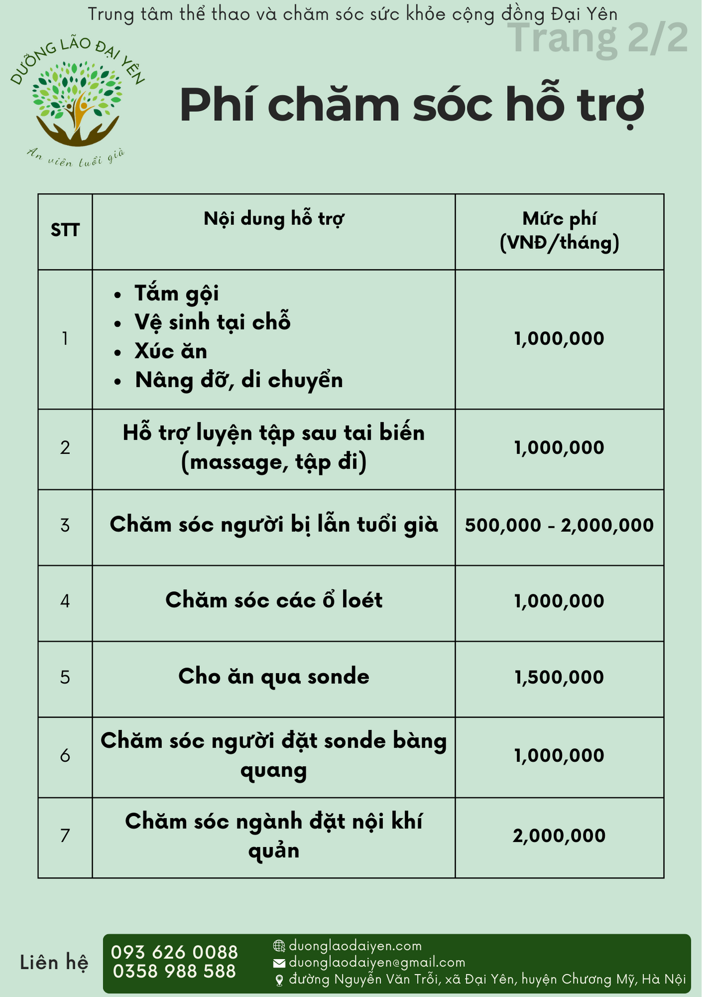 phi dich vu cham soc nguoi cao tuoi duong lao dai yen